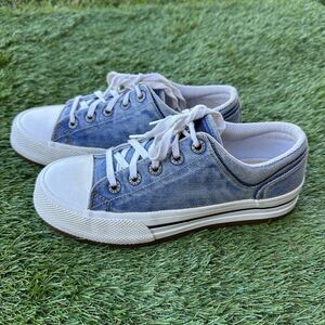 Vintage Y2K Bass Denim Sneakers Womens Size 7.5 Blue Shoes Lace Up‎ Chunky Bratz